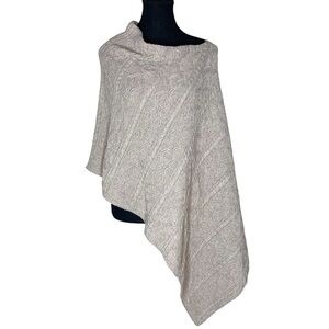 DAKINI Knit Shawl Poncho Wrap Grey Taupe Beige Off Shoulder